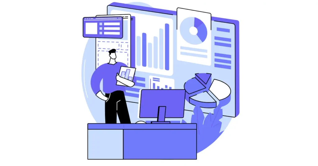 SEO ve web tasarım entegrasyonunu simgeleyen grafikler ve kişi