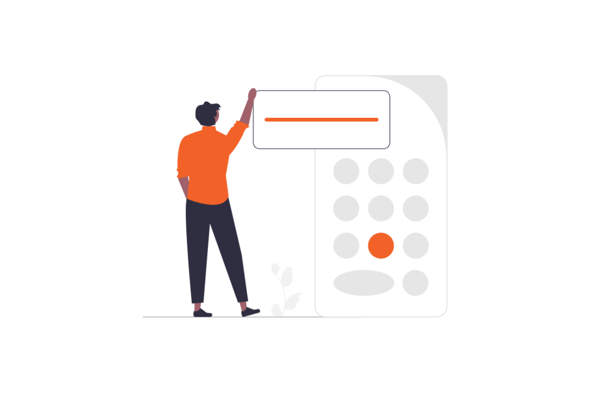 Google reklam bütçesini verimli yönetmeyi (hesaplamayı) simgeleyen bir profesyonel ve hesap makinesi illüstrasyonu.