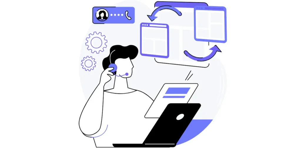 Google Ads danışmanlık desteği alan adam, laptop ve dijital ekran ikonları