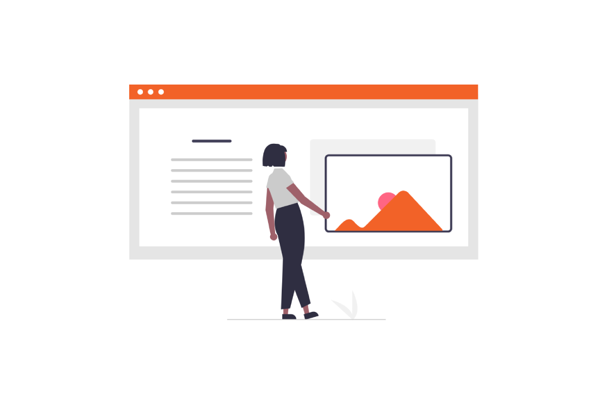 Bir web sitesi arayüzü üzerinde kurumsal web tasarım planlaması ve düzenlemesi yapan bir profesyoneli gösteren illüstrasyon.