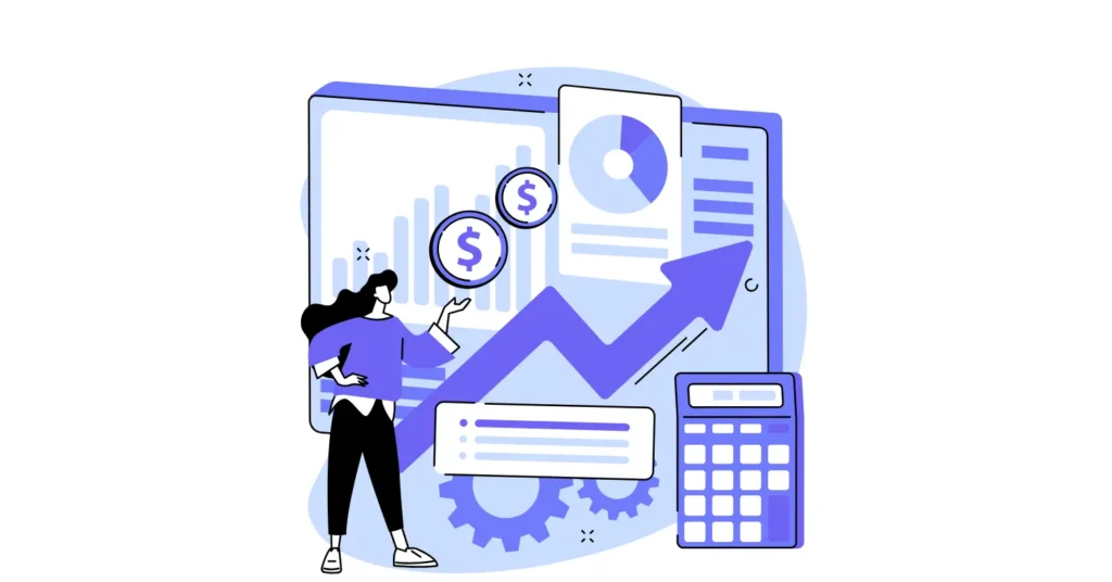 Satış sonrası hizmetleri temsil eden grafik, rapor ve hesap makinesi illüstrasyonu.
