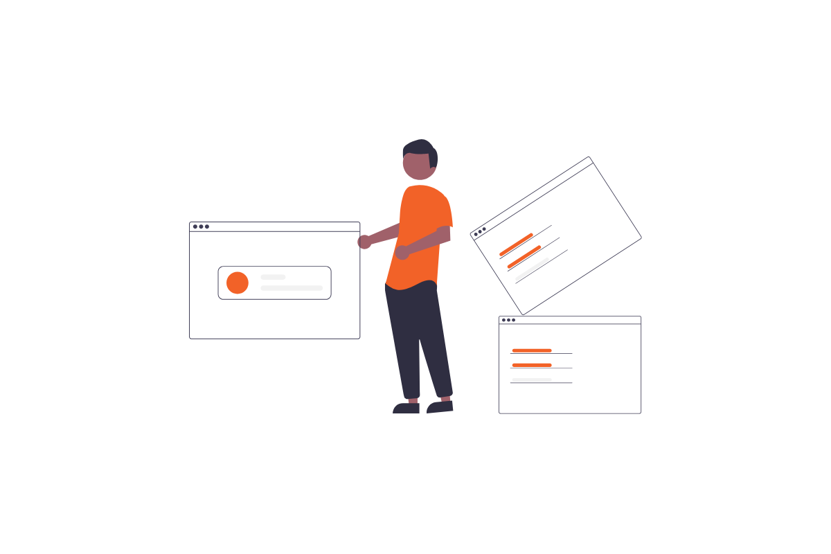 Google'ın Arama, Görüntülü ve diğer farklı reklam türlerini gösteren dijital arayüzleri inceleyen bir profesyonel illüstrasyonu.