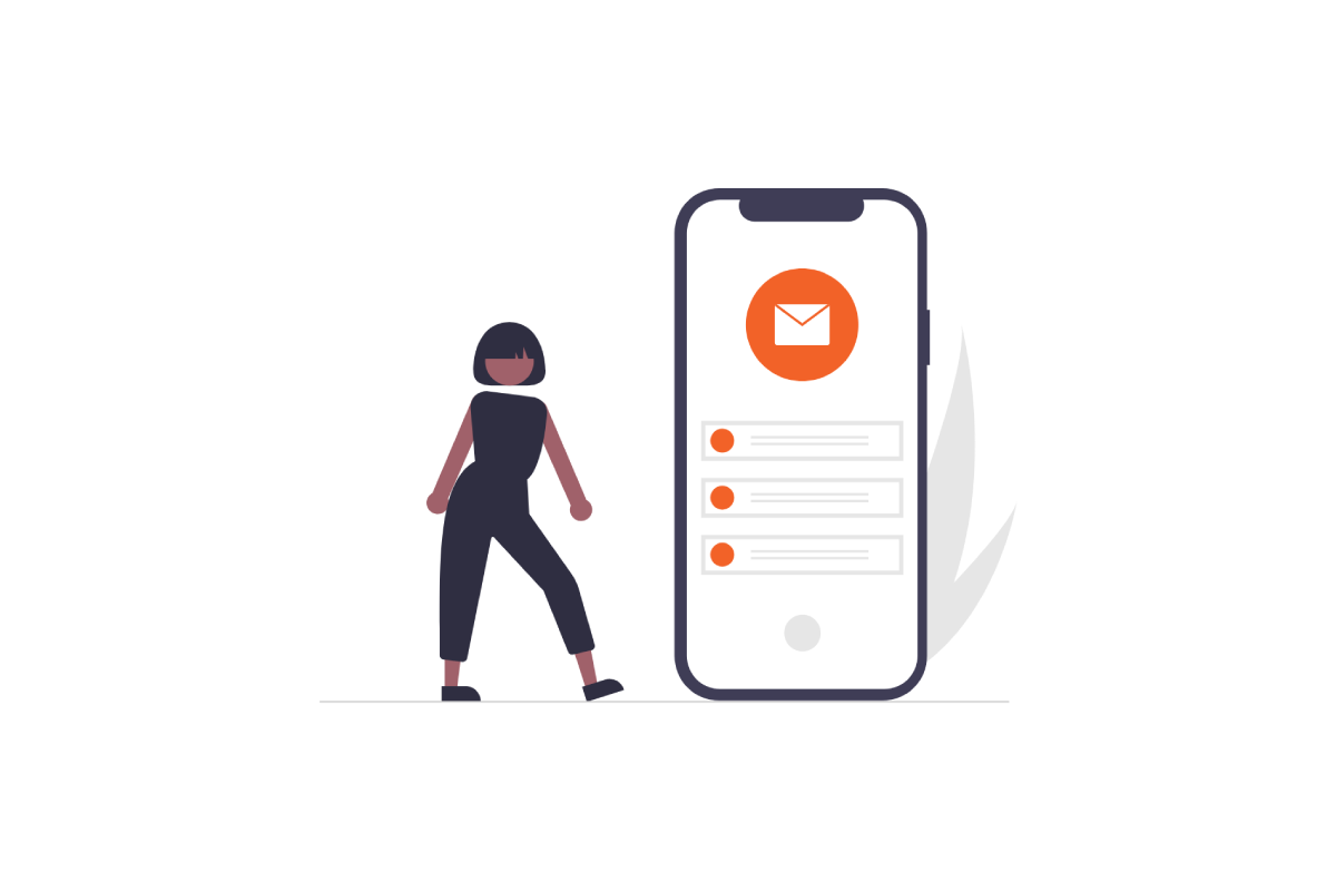 E-posta pazarlama stratejilerini, kişiselleştirilmiş içeriği ve mobil e-posta gönderme sürecini simgeleyen illüstrasyon.