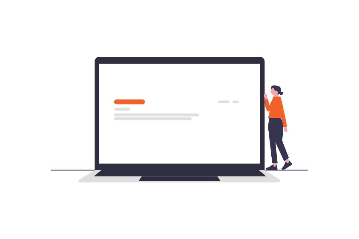 SEO uyumlu web sitesi oluşturma sürecini (içerik ve teknik düzenlemeler) gösteren, dizüstü bilgisayar önünde duran bir profesyonel illüstrasyonu.