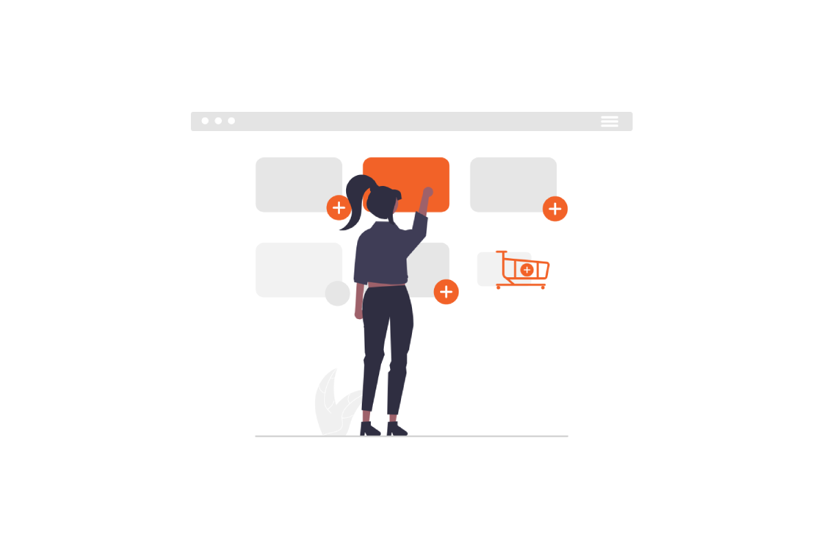 E-ticaret sitesinde ürün seçen ve sepete ekleyen figür, etkili influencer kampanyalarıyla satışları artırma temasını simgeliyor.