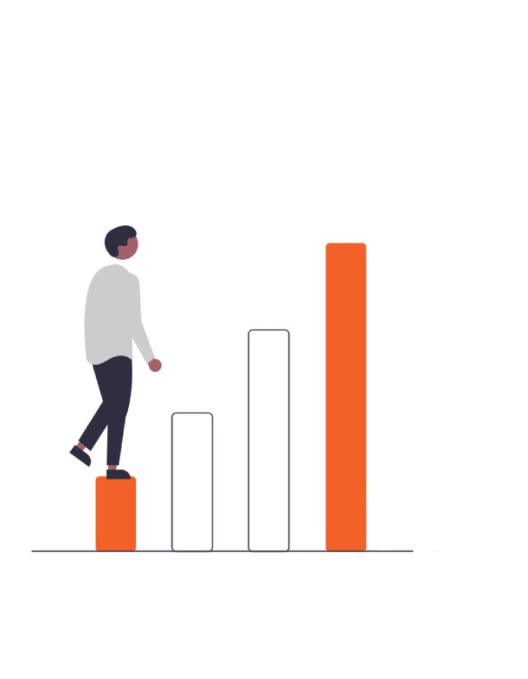 Webtymize dijital çözümlerle verimliliği ve rekabet avantajını artırma yolunda ilerleyen profesyonel figürü illüstrasyonu.