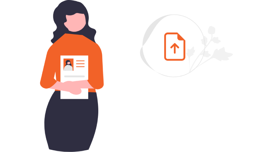 Kariyer hedeflerini, deneyimlerini ve vizyonunu (CV) göstererek genel başvuru yapan profesyonel figürü illüstrasyonu.