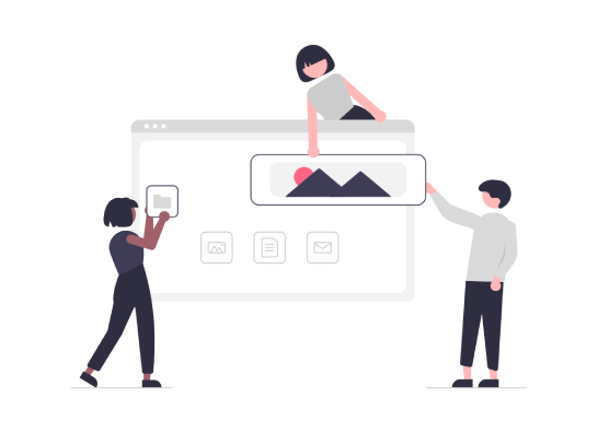 Kullanıcı deneyimi (UX) ve SEO odaklı mobil uyumlu web sitesi geliştiren ve tasarlayan profesyonel ekip illüstrasyonu.