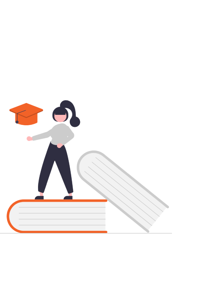 Webtymize Lab'de dijital pazarlama eğitimi alarak uzmanlaştığını gösteren öğrenci figürü illüstrasyonu.