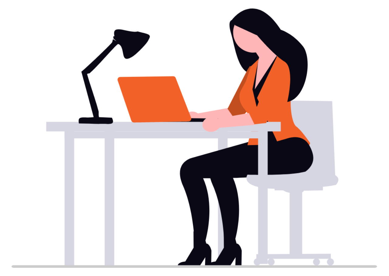 Online (Canlı) dijital pazarlama eğitimi alarak dizüstü bilgisayarında çalışan ve uzmanlaşan katılımcı illüstrasyonu.