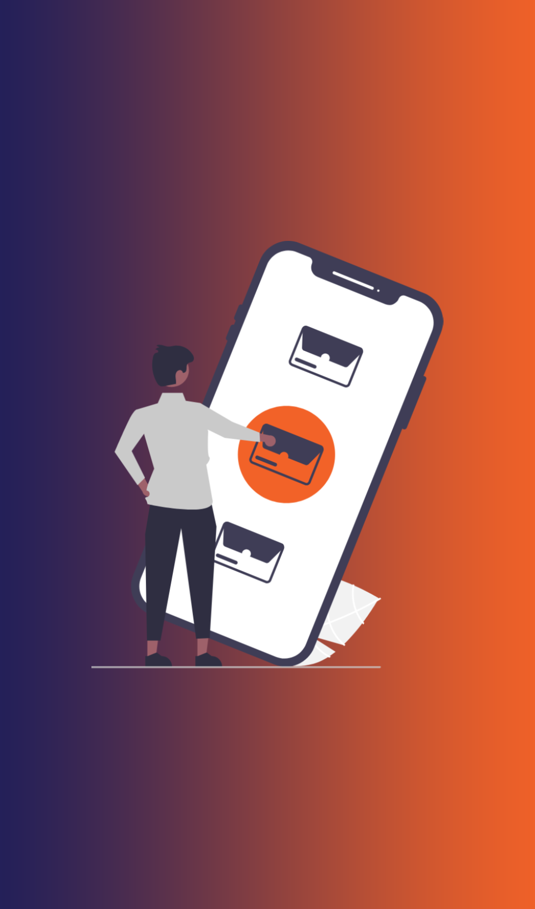 Mobil cihaz üzerinde kişiselleştirilmiş ve hedeflenmiş e-posta kampanyalarını seçerek dönüşümü artıran pazarlama uzmanı illüstrasyonu.