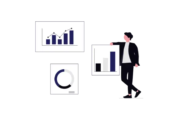 Webtymize Academy Dijital Pazarlama Uzmanlığı eğitimini temsil eden, grafik ve performans analizi yapan uzman illüstrasyonu