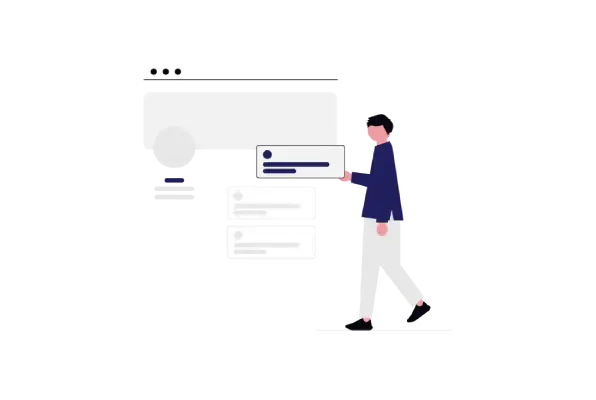 Webtymize Academy Sosyal Medya Uzmanlığı eğitimini temsil eden, sosyal medya içeriklerini yöneten uzman illüstrasyonu