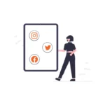 Meta reklamlarının sosyal medya platformlarıyla ilişkisini ve kullanıcı etkileşimini gösteren illüstrasyon