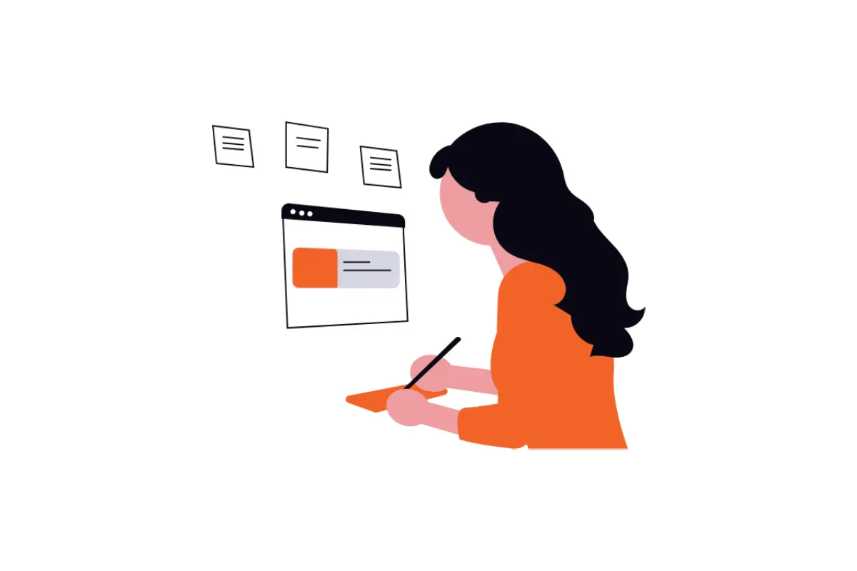 Yapay zekanın tasarım dünyasına etkisini, dijital arayüz üzerinde çalışan tasarımcıyı temsil eden illüstrasyon