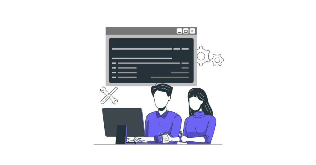 Dijital pazarlamada yapay zeka ile içerik üretimi, otomasyon ve teknik süreçleri yöneten ekip illüstrasyonu