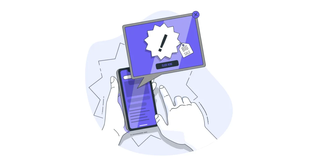 Sosyal medya akışında açılan Meta reklam kampanyasını ve kullanıcı etkileşimini gösteren illüstrasyon